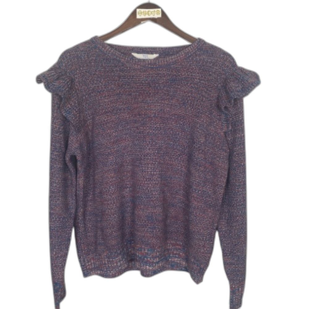 Time and Tru Women's Ruffled Knit Sweater - Blue and Pink / Wms XXL 20